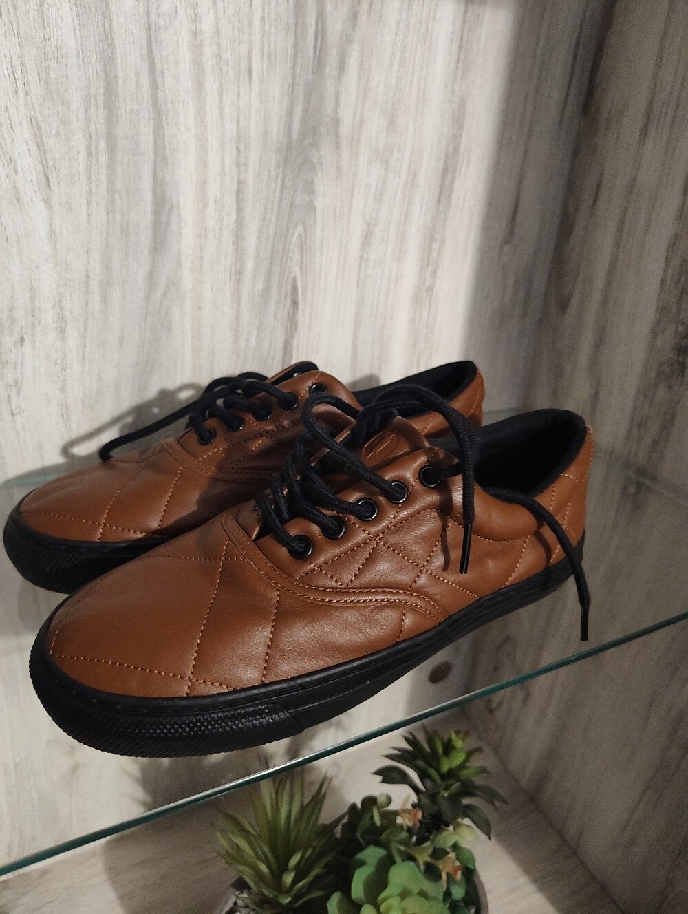 Polo Men's Casual Quilted Leather-Look Sneakers - Brown SZ 8 Sample Piece